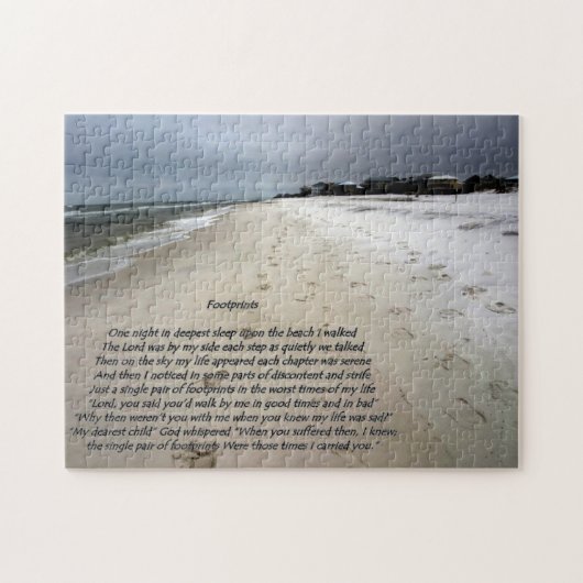 Voetafdrukken op het zand, gemaakt in een puzzel legpuzzel (Horizontaal)