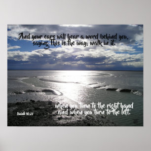 Voetafdrukken op Ocean Isiah 30:21 Poster