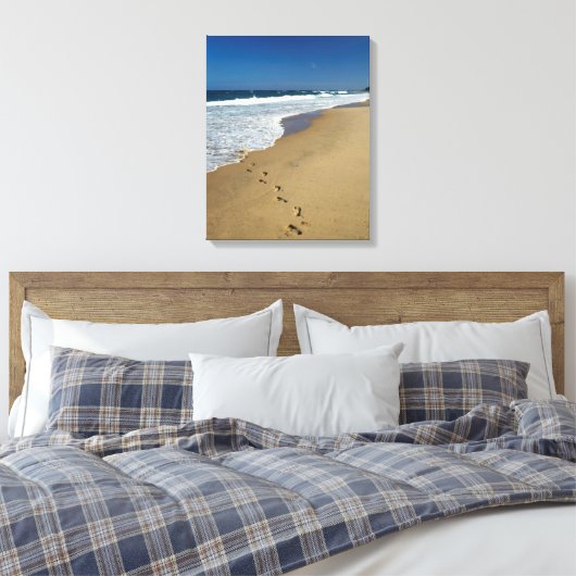 Voetafdrukken op strand, Mabibi, Thongaland Canvas Afdruk (Insitu (Slaapkamer))