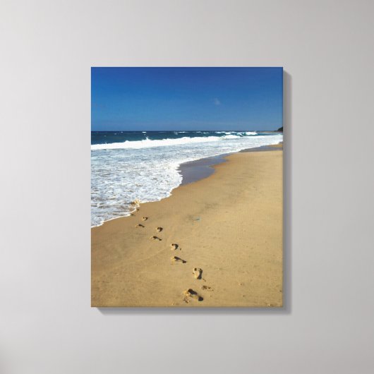 Voetafdrukken op strand, Mabibi, Thongaland Canvas Afdruk (Voorkant)
