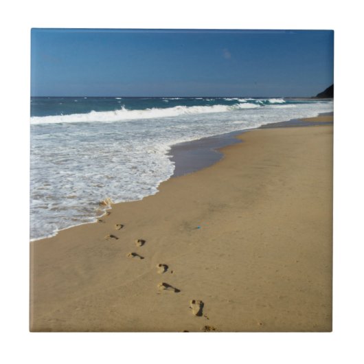 Voetafdrukken op strand, Mabibi, Thongaland Tegeltje (Voorkant)