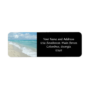 Voetafdrukken op White Sandy Beach, Schilderachtig Etiket