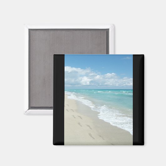 Voetafdrukken op White Sandy Beach, Schilderachtig Magneet (Voorkant / Achterkant)