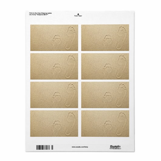 Voetafdrukken op zandstrand achtergrond etiket (Full Sheet)