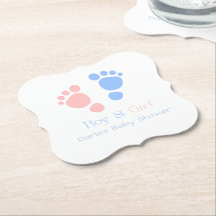 Voetafdrukken Tweeling Baby Shower voor Jongen en Kartonnen Onderzetters