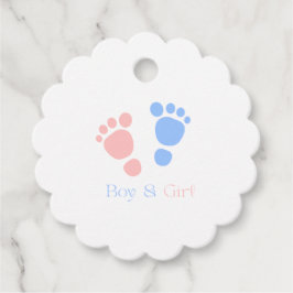 Voetafdrukken van babyjongen en -meisje Tweeling b Bedankjes Labels