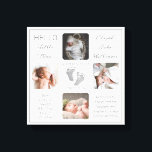 Voetafdrukken van meerdere foto's van het vogeltoe canvas afdruk<br><div class="desc">Creëer een geboorteregeling die net zo uniek is als je kostbare kind met dit "Hallo Little One" vierfotoontwerp met de naam van je baby, geboortestatistieken, ouders en broers- en zussen. In het centrum staan twee sjablonen voor uw persoonlijke bericht of u kunt de onze gebruiken. Dit bericht bevindt zich boven...</div>