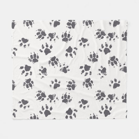 Voetafdrukken van poot: Hond monochroom naadloos. Fleece Deken (Voorkant (Horizontaal))