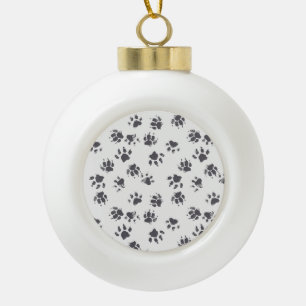 Voetafdrukken van poot: Hond monochroom naadloos. Keramische Bal Ornament