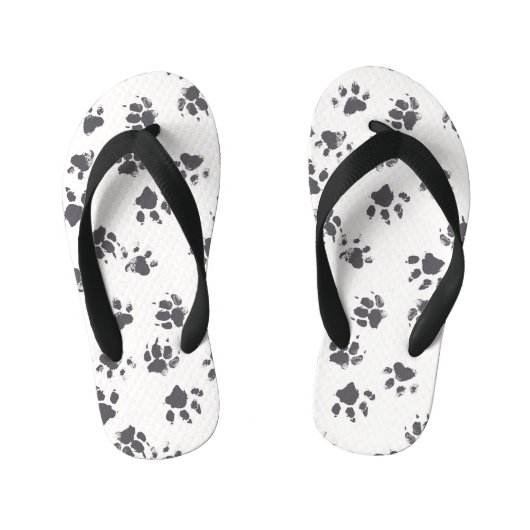 Voetafdrukken van poot: Hond monochroom naadloos. Kinder Teenslippers (Voetbed)