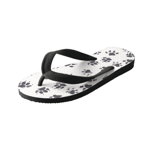 Voetafdrukken van poot: Hond monochroom naadloos. Kinder Teenslippers (Schuin)