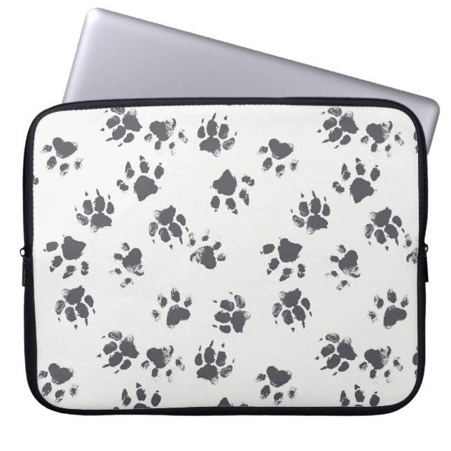 Voetafdrukken van poot: Hond monochroom naadloos. Laptop Sleeve (Voorkant)