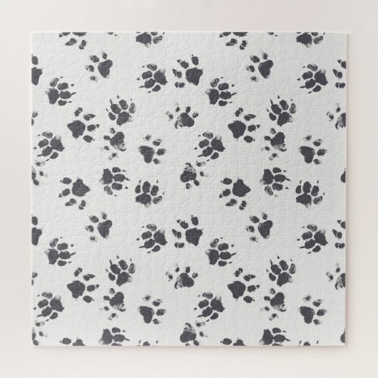 Voetafdrukken van poot: Hond monochroom naadloos. Legpuzzel (Horizontaal)