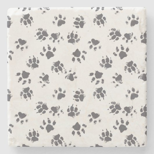 Voetafdrukken van poot: Hond monochroom naadloos. Stenen Onderzetter (Voorkant)