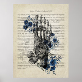 Voetanatomie met blauwe bloemen poster