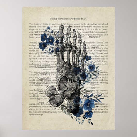 Voetanatomie met blauwe bloemen poster (Voorkant)