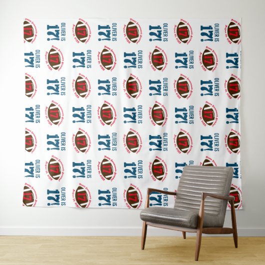 Voetbal 17e Verjaardag Jongens | Step Repeat Achte Wandkleed (In Situ (horizontaal))