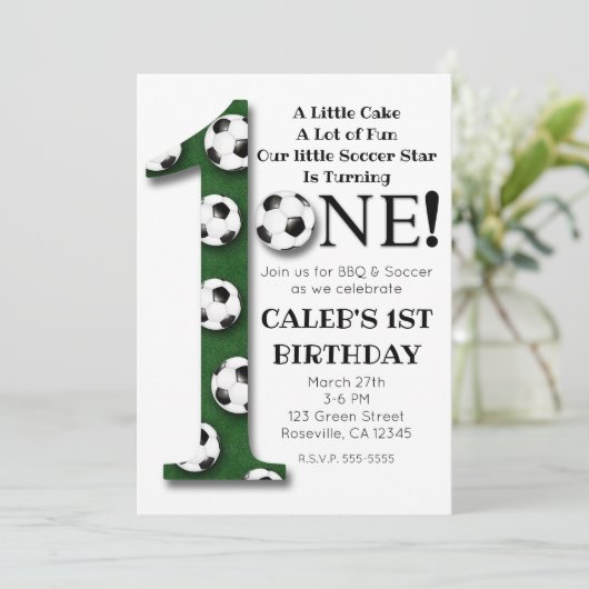 Voetbal 1 1 verjaardagsfeestje kaart (Staand voorkant)