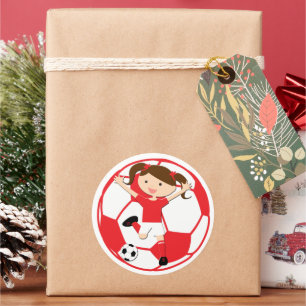 Voetbal 1 en Ball Red en White Ronde Sticker