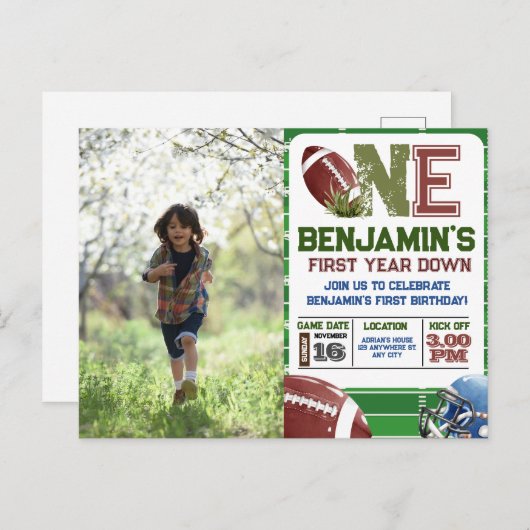 Voetbal 1e Jaar Down Foto Verjaardag Briefkaart (Voorkant / Achterkant)