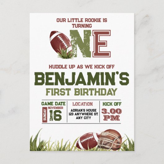 Voetbal 1e Jaar Down Voetbal Verjaardagsfeestje Briefkaart (Voorkant)
