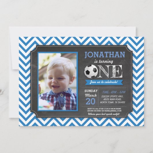 Voetbal 1e verjaardag Foto van de Voetbal van de V Kaart (Voorkant)