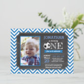 Voetbal 1e verjaardag Foto van de Voetbal van de V Kaart (Staand voorkant)