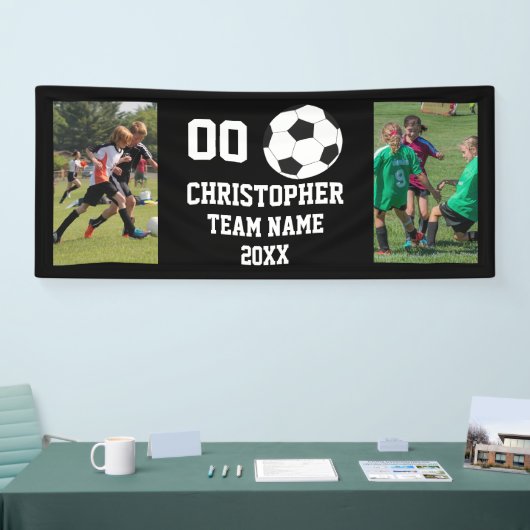 Voetbal 2 foto collage teamnaam spandoek (Beurs)
