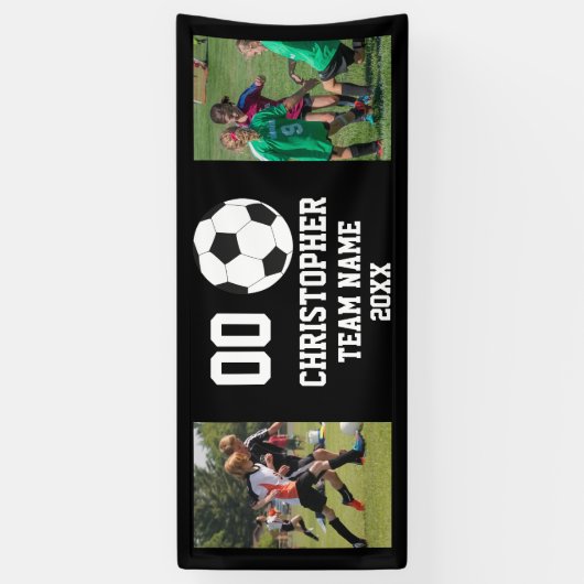 Voetbal 2 foto collage teamnaam spandoek (Verticaal)