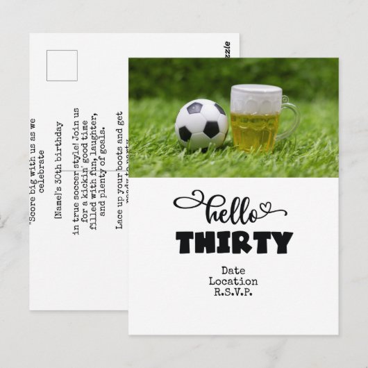 Voetbal 30e Verjaardagskaart met ballen op groen Briefkaart (Voorkant / Achterkant)