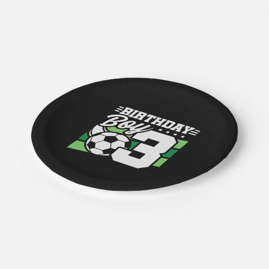 Voetbal - 3-jarige jongen - 3-jarige verjaardag papieren bordje (Gekanteld)