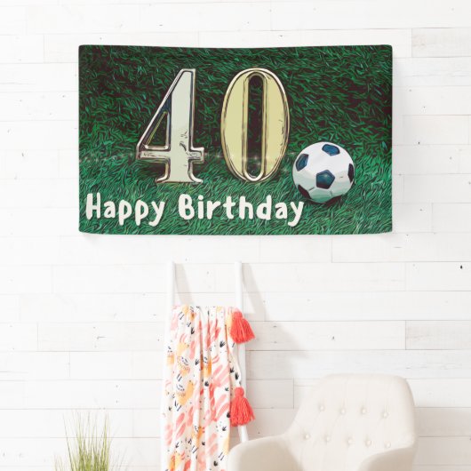 Voetbal 40th Birthday op groen gras Spandoek (Insitu)