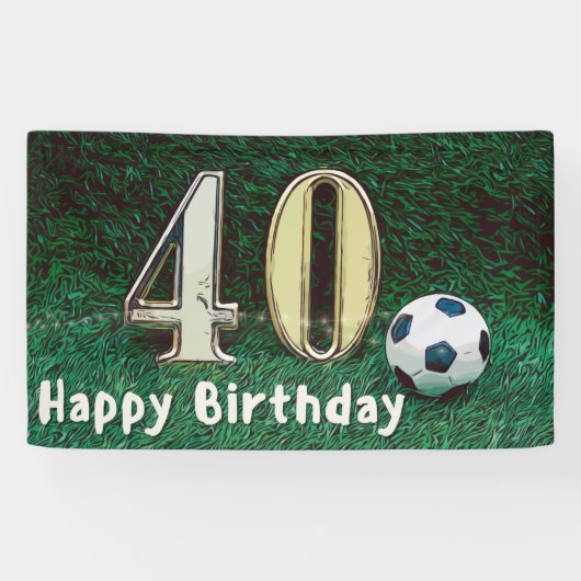 Voetbal 40th Birthday op groen gras Spandoek (Horizontaal)