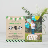 Voetbal 4e verjaardag foto kaart (Staand voorkant)