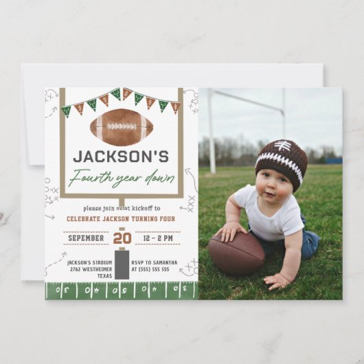 Voetbal 4e verjaardagsfeestje foto kaart (Voorkant)