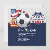 Voetbal 4th Juli Onafhankelijkheidsdag Amerika Save The Date (Voorkant)
