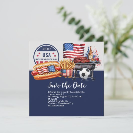 Voetbal 4th Juli Onafhankelijkheidsdag Amerika Save The Date (Staand voorkant)