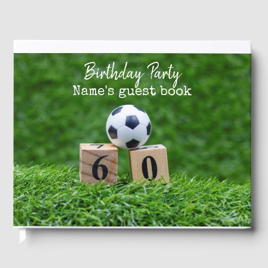 Voetbal 60ste verjaardag met bal en nummer zestig gastenboek (Voorkant)