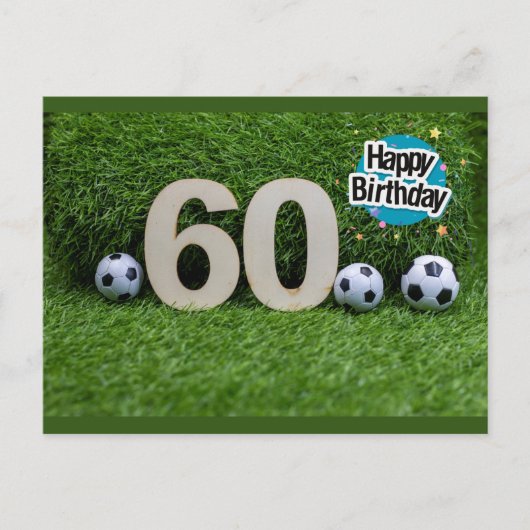 Voetbal 60th Birthday-kaart met bal op groen Briefkaart (Voorkant)