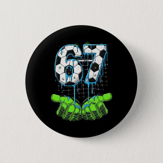 Voetbal 67 Zes Zeven Grappig Gen Alpha Meme Drip Ronde Button 5,7 Cm (Voorkant)