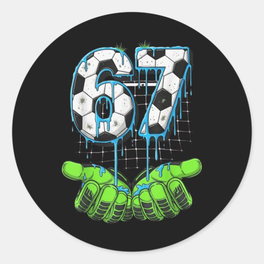 Voetbal 67 Zes Zeven Grappig Gen Alpha Meme Drip Ronde Sticker (Voorkant)