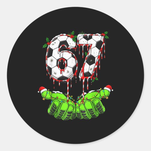 Voetbal 67 Zes Zeven Grappige Gen Alpha Meme Drip Ronde Sticker (Voorkant)