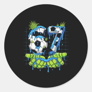 Voetbal 67 Zes Zeven Meme Jongens Tieners Kinderen Ronde Sticker