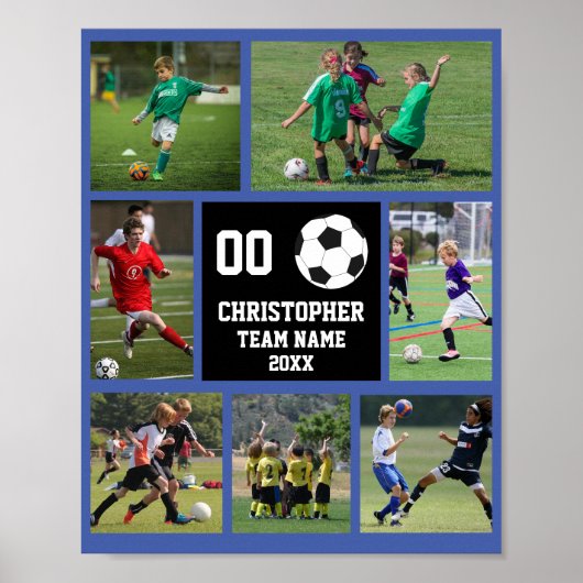 Voetbal 7 fotocollage Blauw team naam poster (Voorkant)
