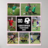 Voetbal 7 fotocollage Roze Blush team naam poster (Voorkant)