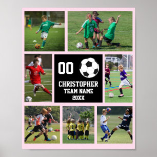 Voetbal 7 fotocollage Roze Blush team naam poster