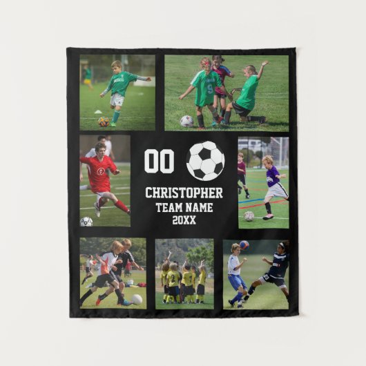 Voetbal 7 fotocollage team naam poster wandkleed (Voorkant)