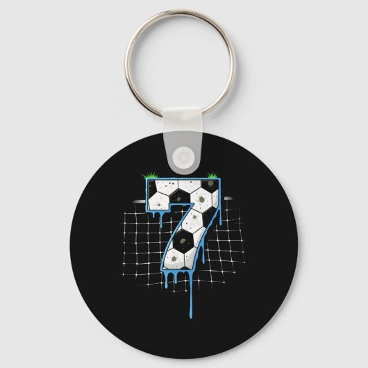 Voetbal 7 Jaar Oude Ijs Drip Jeugd 7e Verjaardag Sleutelhanger (Voorkant)