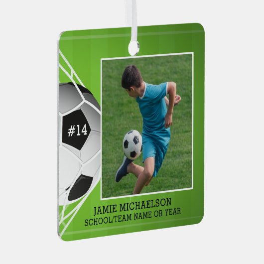 Voetbal Aangepaste foto Keepomwille Metalen Ornament (Voorkant Rechts)