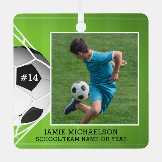 Voetbal Aangepaste foto Keepomwille Metalen Ornament (Voorkant)